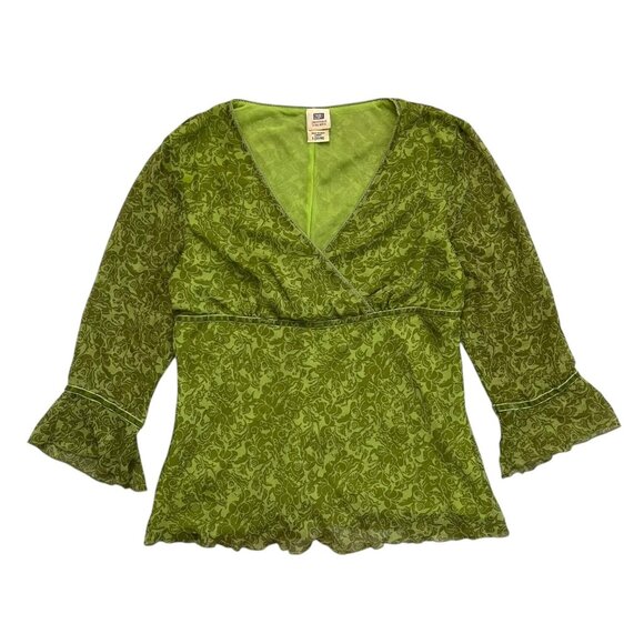 Vintage Floral Babydoll Blouse Green Large Y2K Whimsygoth Fairy Grunge Boho - Picture 3 of 12